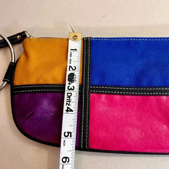 Vintage faux leather Multicolor Clutch with silver handle blue pink - Picture 12 of 15